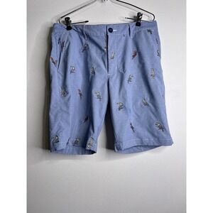 TOMMY Bahama Shorts Blue Tropical Birds Size 34 Hawaiian Lined Pockets